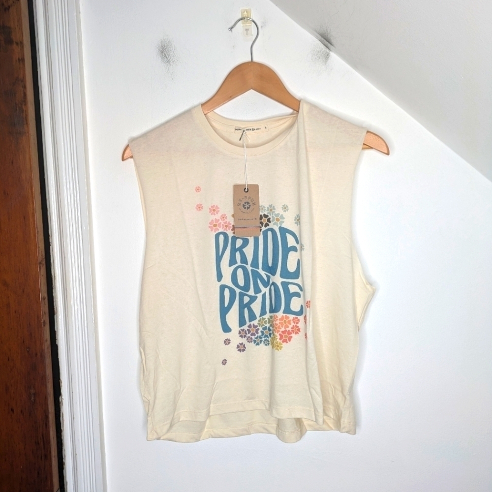 MARINE LAYER Re-spun Beige Floral Pride on Pride Graphic Muscle Tank NEW Size S